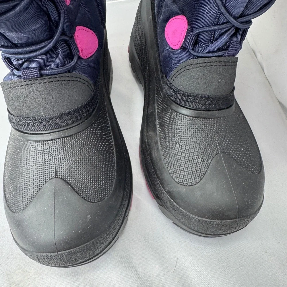 Kamik Snow Boots Kids Size 3 Navy Pink Faux Fur Winter Waterproof